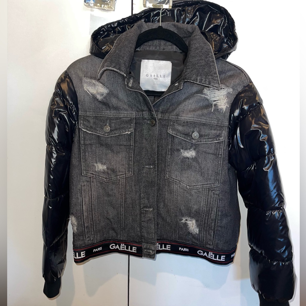 Galle Paris Black Denim/Quilted Bomber Jacket Never Worn